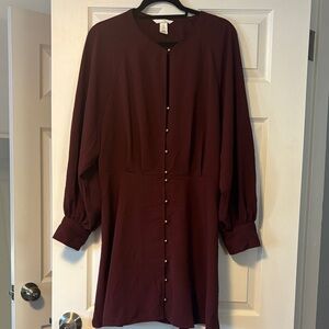 H&M Deep Red Blouse with Gold Button